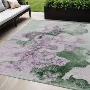 HomeRoots 5' Sage and Lavender Abstract Area Rug - Durable, Washable Design for Indoor and Outdoor Spaces 5' X 8' 623139