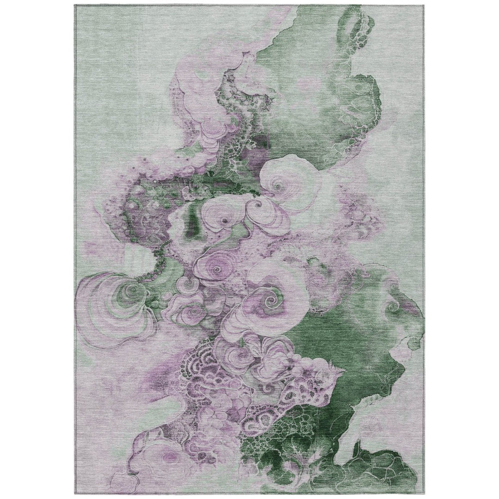 HomeRoots 5' Sage and Lavender Abstract Area Rug - Durable, Washable Design for Indoor and Outdoor Spaces 5' X 8' 623139