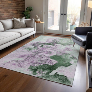 HomeRoots 5' Sage and Lavender Abstract Area Rug - Durable, Washable Design for Indoor and Outdoor Spaces 5' X 8' 623139