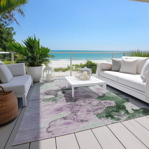 HomeRoots 5' Sage and Lavender Abstract Area Rug - Durable, Washable Design for Indoor and Outdoor Spaces 5' X 8' 623139