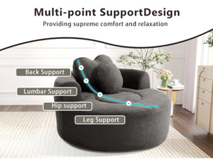 English Elm Round Cloud Sofa Bed Waffle Fabric Memory Foam Convertible Couch for Small Space Living Black+ Gray W3224P492085