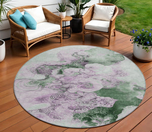 HomeRoots 5' Sage and Lavender Abstract Area Rug - Durable, Washable Design for Indoor and Outdoor Spaces 8' Round 623140