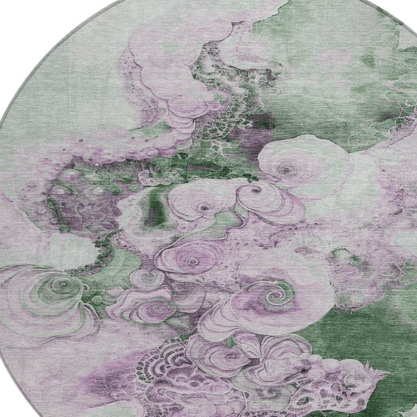 HomeRoots 5' Sage and Lavender Abstract Area Rug - Durable, Washable Design for Indoor and Outdoor Spaces 8' Round 623140