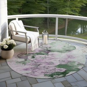 HomeRoots 5' Sage and Lavender Abstract Area Rug - Durable, Washable Design for Indoor and Outdoor Spaces 8' Round 623140
