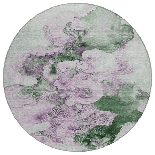 HomeRoots 5' Sage and Lavender Abstract Area Rug - Durable, Washable Design for Indoor and Outdoor Spaces 8' Round 623140