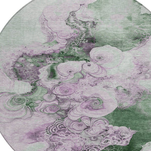 HomeRoots 5' Sage and Lavender Abstract Area Rug - Durable, Washable Design for Indoor and Outdoor Spaces 8' Round 623140