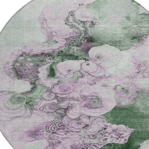 HomeRoots 5' Sage and Lavender Abstract Area Rug - Durable, Washable Design for Indoor and Outdoor Spaces 8' Round 623140