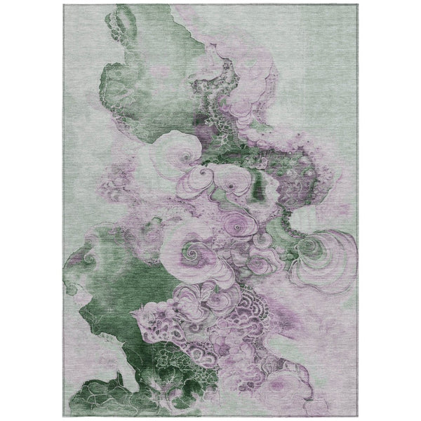 HomeRoots 5' Sage and Lavender Abstract Area Rug - Durable, Washable Design for Indoor and Outdoor Spaces 8' X 10' 623141