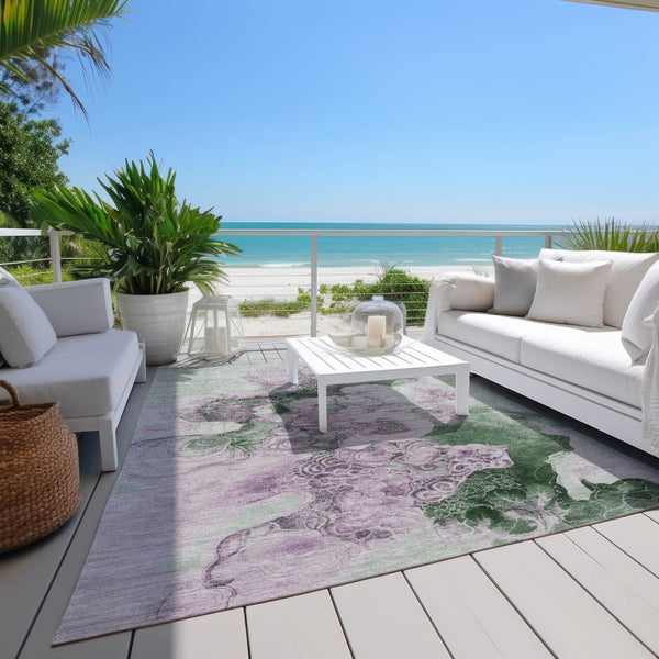 HomeRoots 5' Sage and Lavender Abstract Area Rug - Durable, Washable Design for Indoor and Outdoor Spaces 9' X 12' 623142