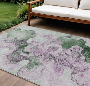 HomeRoots 5' Sage and Lavender Abstract Area Rug - Durable, Washable Design for Indoor and Outdoor Spaces 10' X 14' 623143