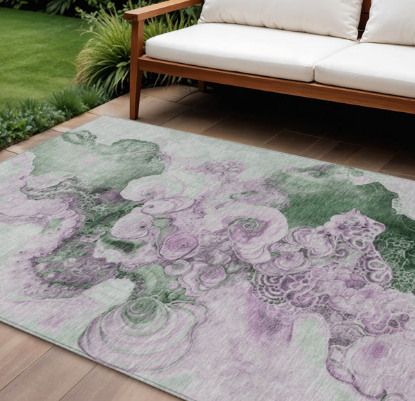 HomeRoots 5' Sage and Lavender Abstract Area Rug - Durable, Washable Design for Indoor and Outdoor Spaces 10' X 14' 623143
