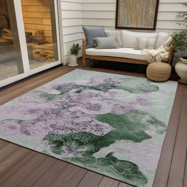 HomeRoots 5' Sage and Lavender Abstract Area Rug - Durable, Washable Design for Indoor and Outdoor Spaces 10' X 14' 623143