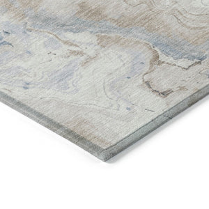 HomeRoots 5' Stylish Beige and Navy Blue Abstract Washable Area Rug for Indoor and Outdoor Spaces 8' Round 623164