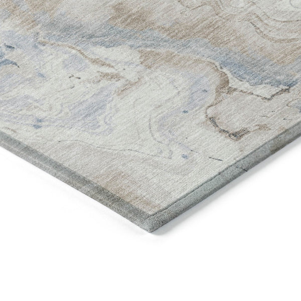 HomeRoots 5' Stylish Beige and Navy Blue Abstract Washable Area Rug for Indoor and Outdoor Spaces 8' Round 623164