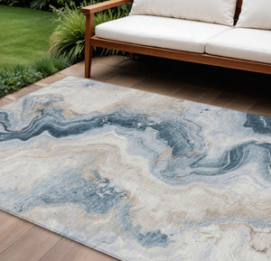 HomeRoots 5' Stylish Beige and Navy Blue Abstract Washable Area Rug for Indoor and Outdoor Spaces 8' X 10' 623165