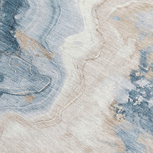 HomeRoots 5' Stylish Beige and Navy Blue Abstract Washable Area Rug for Indoor and Outdoor Spaces 8' X 10' 623165