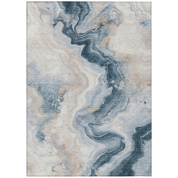 HomeRoots 5' Stylish Beige and Navy Blue Abstract Washable Area Rug for Indoor and Outdoor Spaces 8' X 10' 623165