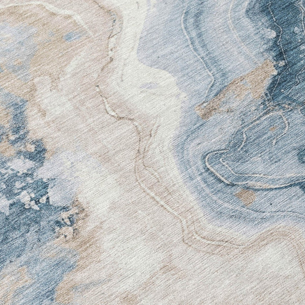HomeRoots 5' Stylish Beige and Navy Blue Abstract Washable Area Rug for Indoor and Outdoor Spaces 8' X 10' 623165