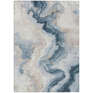 HomeRoots 5' Stylish Beige and Navy Blue Abstract Washable Area Rug for Indoor and Outdoor Spaces 9' X 12' 623166