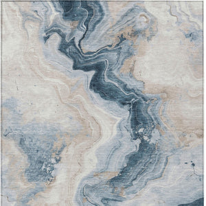 HomeRoots 5' Stylish Beige and Navy Blue Abstract Washable Area Rug for Indoor and Outdoor Spaces 10' X 14' 623167