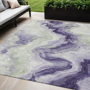 HomeRoots 5' Abstract Lavender and Mint Green Washable Area Rug for Indoor and Outdoor Spaces, Durable and Stylish 5' X 8' 623169