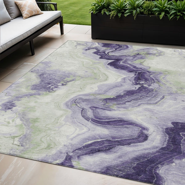 HomeRoots 5' Abstract Lavender and Mint Green Washable Area Rug for Indoor and Outdoor Spaces, Durable and Stylish 5' X 8' 623169