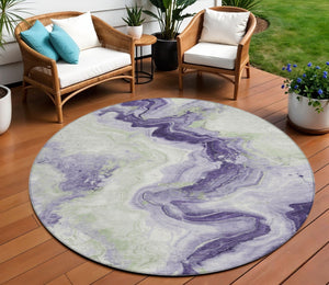 HomeRoots 5' Abstract Lavender and Mint Green Washable Area Rug for Indoor and Outdoor Spaces, Durable and Stylish 8' Round 623170