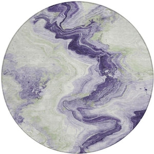 HomeRoots 5' Abstract Lavender and Mint Green Washable Area Rug for Indoor and Outdoor Spaces, Durable and Stylish 8' Round 623170