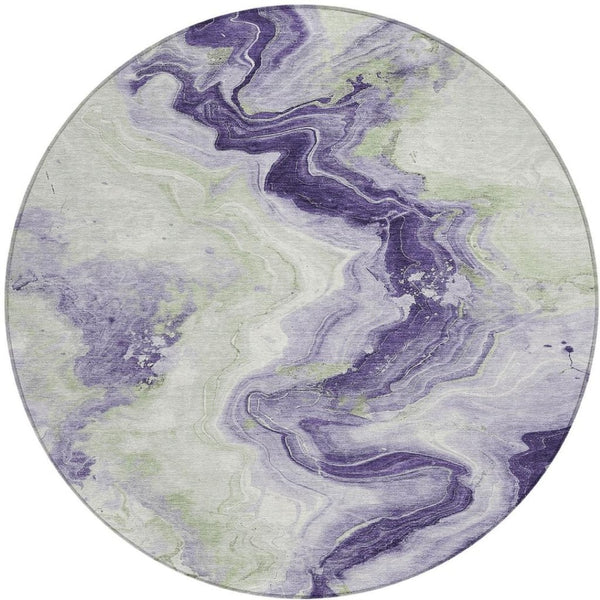 HomeRoots 5' Abstract Lavender and Mint Green Washable Area Rug for Indoor and Outdoor Spaces, Durable and Stylish 8' Round 623170