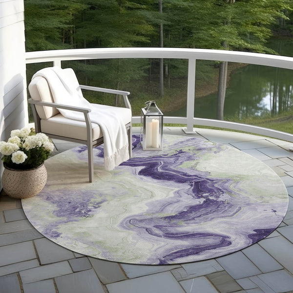 HomeRoots 5' Abstract Lavender and Mint Green Washable Area Rug for Indoor and Outdoor Spaces, Durable and Stylish 8' Round 623170