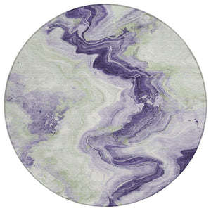 HomeRoots 5' Abstract Lavender and Mint Green Washable Area Rug for Indoor and Outdoor Spaces, Durable and Stylish 8' Round 623170