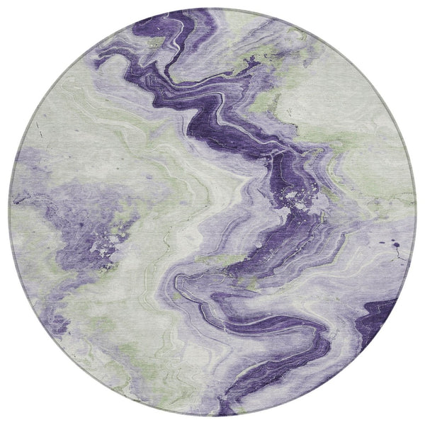 HomeRoots 5' Abstract Lavender and Mint Green Washable Area Rug for Indoor and Outdoor Spaces, Durable and Stylish 8' Round 623170