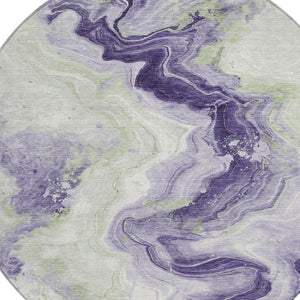 HomeRoots 5' Abstract Lavender and Mint Green Washable Area Rug for Indoor and Outdoor Spaces, Durable and Stylish 8' Round 623170