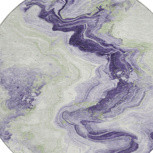 HomeRoots 5' Abstract Lavender and Mint Green Washable Area Rug for Indoor and Outdoor Spaces, Durable and Stylish 8' Round 623170