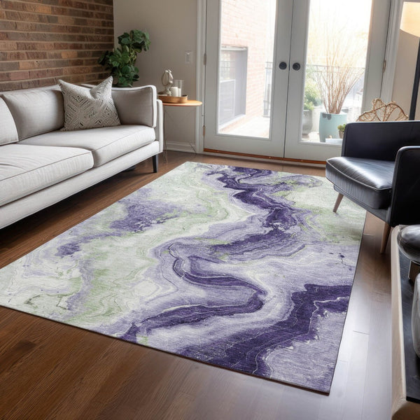 HomeRoots 5' Abstract Lavender and Mint Green Washable Area Rug for Indoor and Outdoor Spaces, Durable and Stylish 8' X 10' 623171