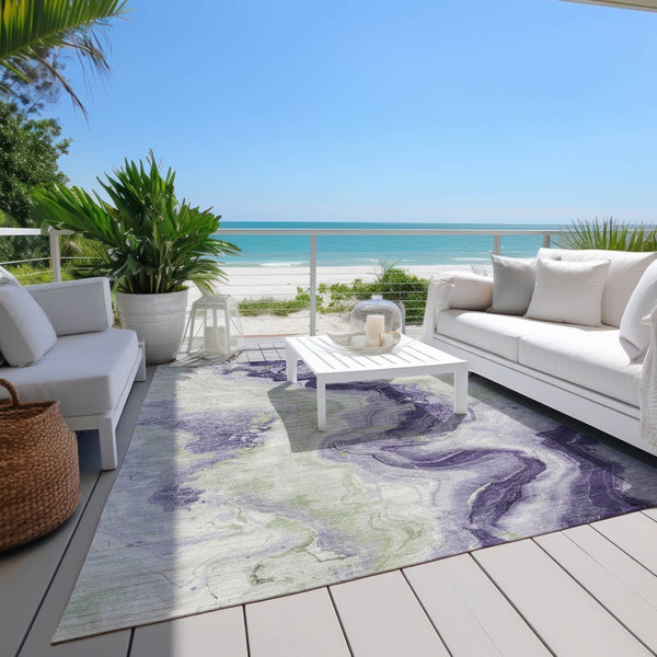 HomeRoots 5' Abstract Lavender and Mint Green Washable Area Rug for Indoor and Outdoor Spaces, Durable and Stylish 8' X 10' 623171
