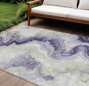HomeRoots 5' Abstract Lavender and Mint Green Washable Area Rug for Indoor and Outdoor Spaces, Durable and Stylish 9' X 12' 623172