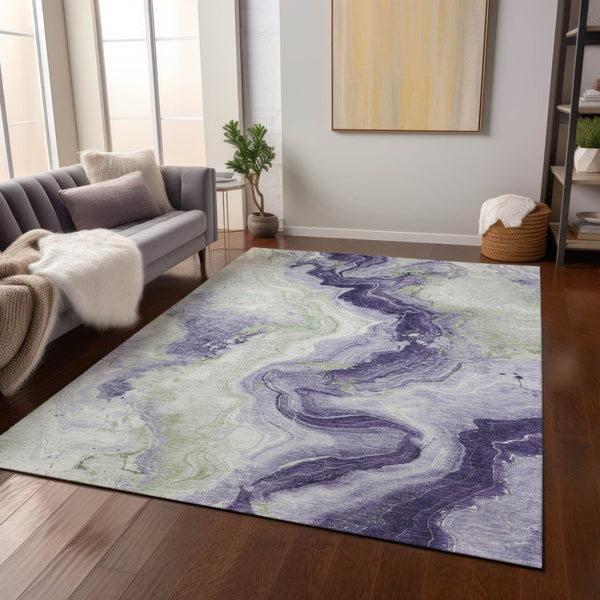 HomeRoots 5' Abstract Lavender and Mint Green Washable Area Rug for Indoor and Outdoor Spaces, Durable and Stylish 9' X 12' 623172