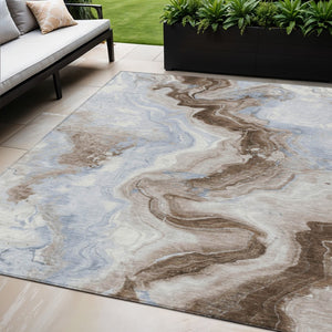 HomeRoots 5' Taupe and Ivory Abstract Area Rug - Stylish Washable Design for Indoor and Outdoor Spaces 5' X 8' 623181