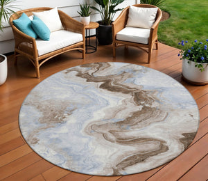 HomeRoots 5' Taupe and Ivory Abstract Area Rug - Stylish Washable Design for Indoor and Outdoor Spaces 8' Round 623182