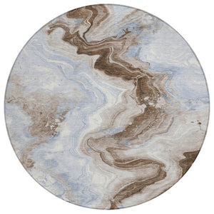HomeRoots 5' Taupe and Ivory Abstract Area Rug - Stylish Washable Design for Indoor and Outdoor Spaces 8' Round 623182