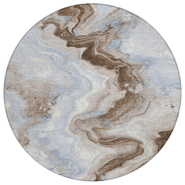 HomeRoots 5' Taupe and Ivory Abstract Area Rug - Stylish Washable Design for Indoor and Outdoor Spaces 8' Round 623182