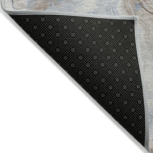 HomeRoots 5' Taupe and Ivory Abstract Area Rug - Stylish Washable Design for Indoor and Outdoor Spaces 8' Round 623182