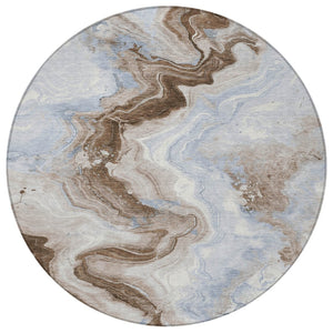 HomeRoots 5' Taupe and Ivory Abstract Area Rug - Stylish Washable Design for Indoor and Outdoor Spaces 8' Round 623182