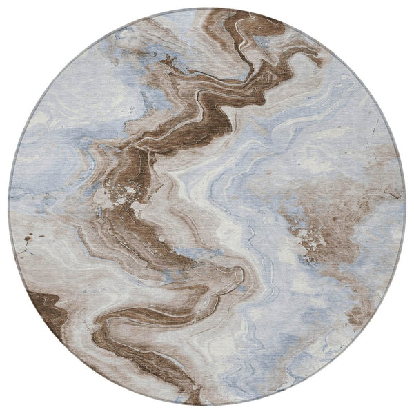 HomeRoots 5' Taupe and Ivory Abstract Area Rug - Stylish Washable Design for Indoor and Outdoor Spaces 8' Round 623182