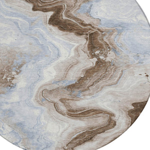 HomeRoots 5' Taupe and Ivory Abstract Area Rug - Stylish Washable Design for Indoor and Outdoor Spaces 8' Round 623182