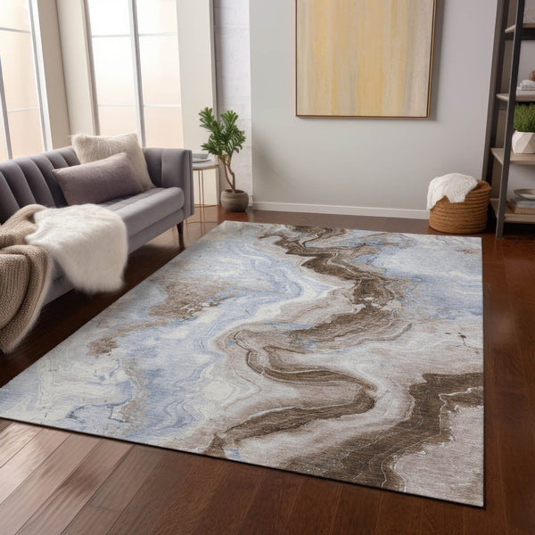 HomeRoots 5' Taupe and Ivory Abstract Area Rug - Stylish Washable Design for Indoor and Outdoor Spaces 8' X 10' 623183