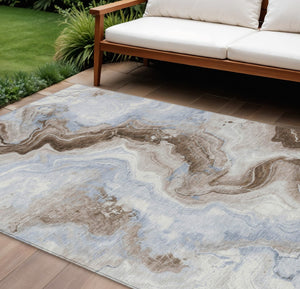 HomeRoots 5' Taupe and Ivory Abstract Area Rug - Stylish Washable Design for Indoor and Outdoor Spaces 10' X 14' 623185