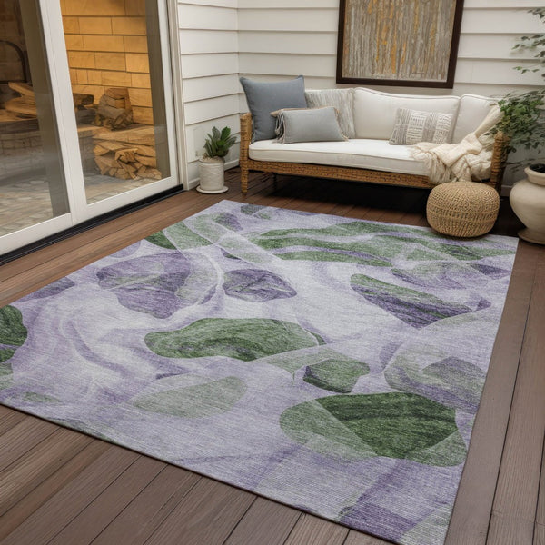 HomeRoots 5' Stylish Lavender and Green Abstract Indoor Outdoor Area Rug - Durable, Washable, Family-Friendly Design 5' X 8' 623193
