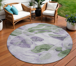 HomeRoots 5' Stylish Lavender and Green Abstract Indoor Outdoor Area Rug - Durable, Washable, Family-Friendly Design 8' Round 623194